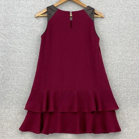 Anthropologie HD In Paris Dress Womens 0 Petite Burgundy Leather Trim Peplum - Picture 4 of 15